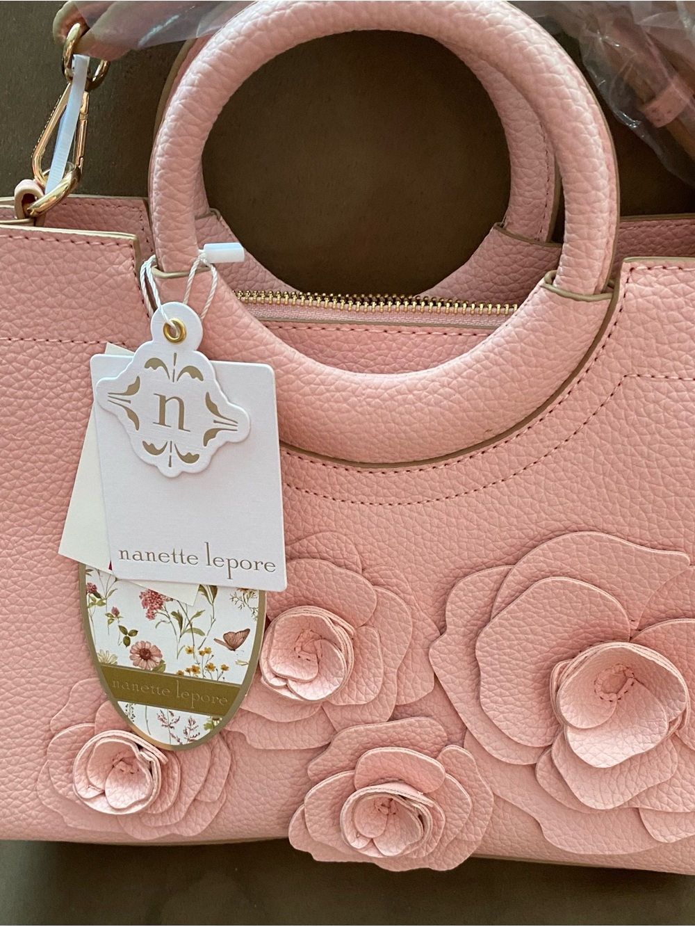 Nanette Lepore Pink Floral Appliqué Satchel with Top Handles